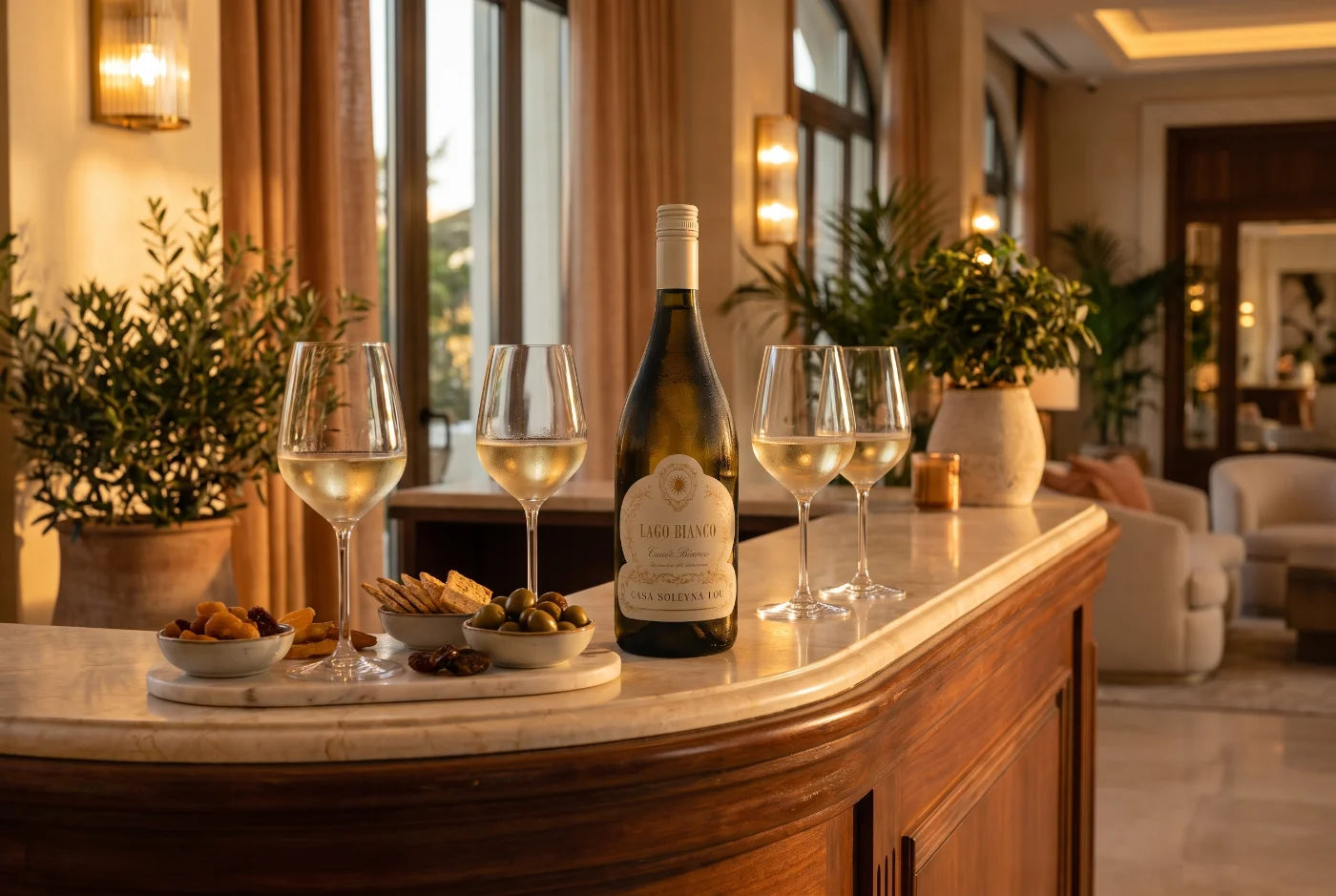 Lago Bianco am Hotel- und Event-Empfang mit Gläsern als Aperitivo-Begrüßung